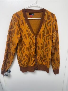 Airwalk Brown & Mustard Abstract-Pattern Cardigan